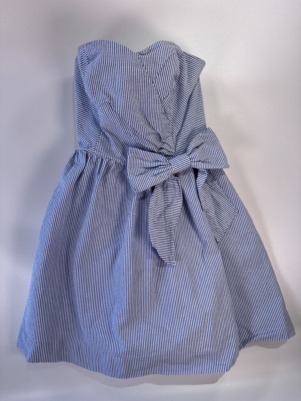 Lilly Pulitzer Womens Strapless Seersucker Bow Dress XS Blue - Picture 2 of 11